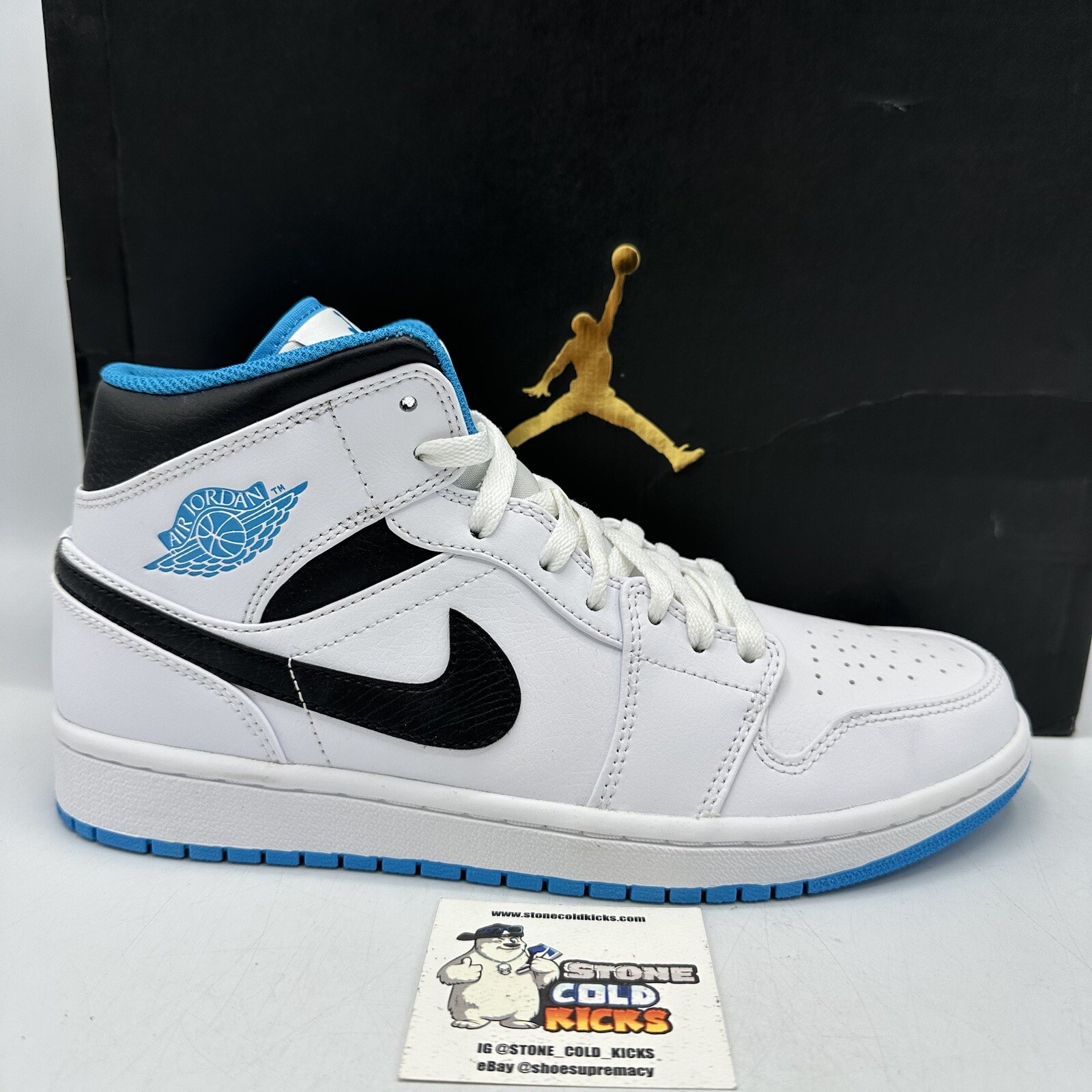 Nike Air Jordan 1 Mid Laser Blue Columbia Mens Sneakers 554724-141