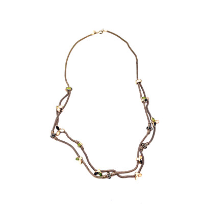 Loft Snake Layered Chain Necklace Gold Tone Gem Stone Spring Ring Signed