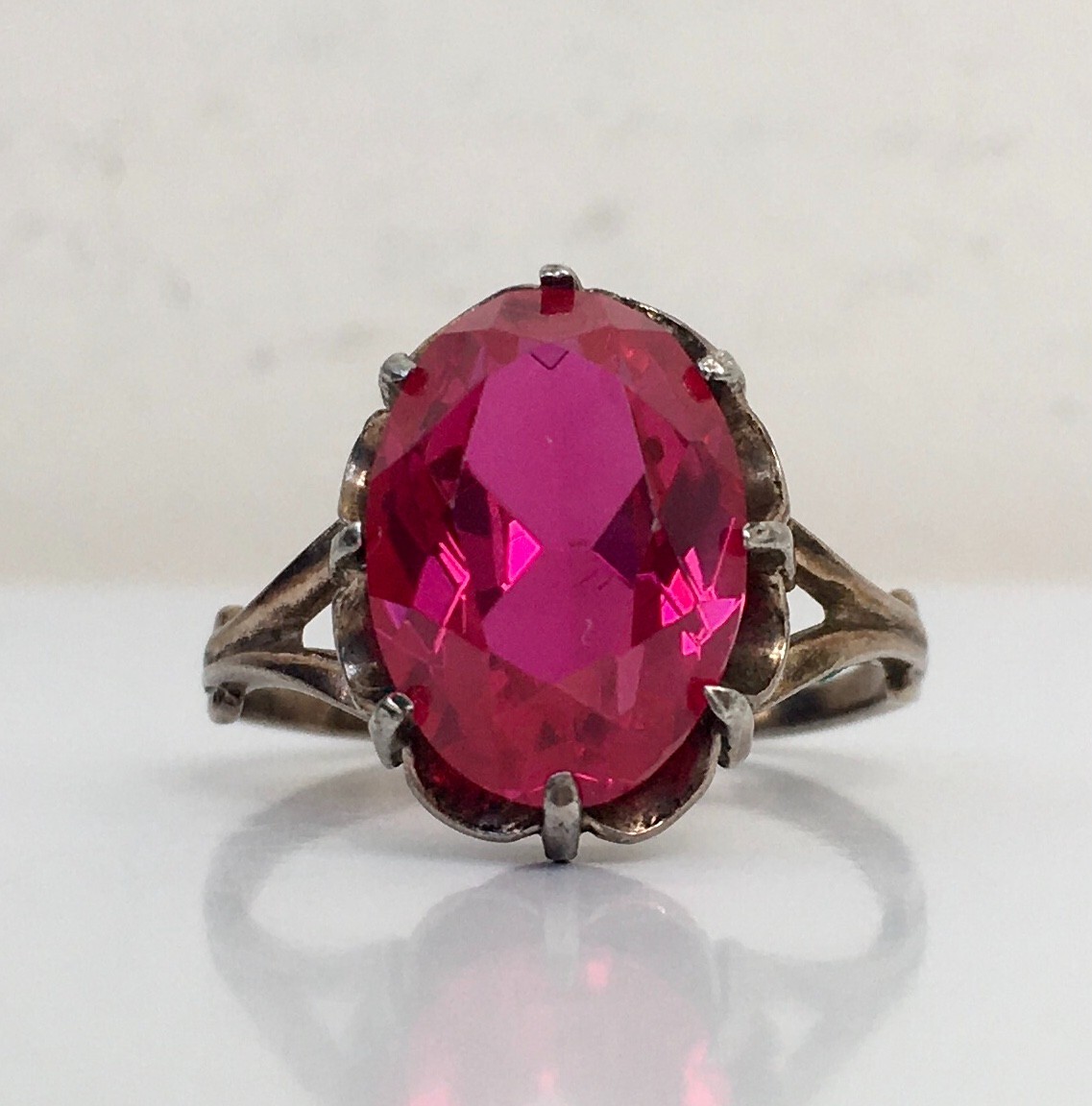 Ring № 29 Vintage Soviet Red Ruby Silver Ring 875… - image 12
