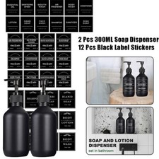 2Pcs 300ml Shampoo Body Wash Soap Dispenser Plastic Lotion Bottle with 12 Labels