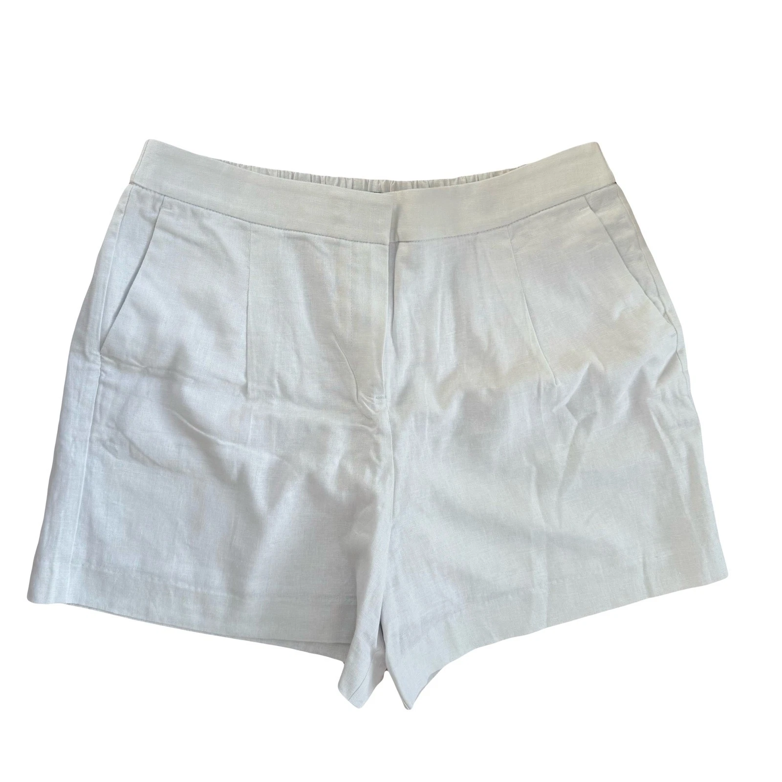J Crew Linen Blend Pull On Shorts White Size 14 Elastic Waist Spring Vacation