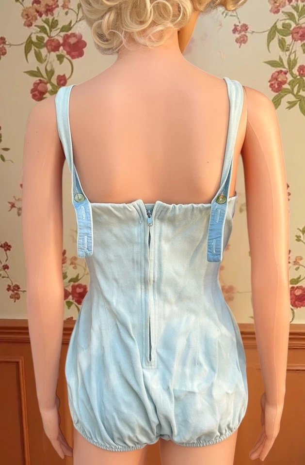 Traje de baño vintage años 50 1 pieza traje de baño bebé azul corsé Marina Del Mar, 27w Foto 3 de 4