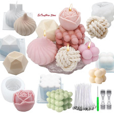 EuTengHao 3D Silicone Candle Mold Set w/ Wicks for Soy Wax Soap Cake DIY