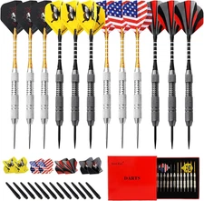 Steel Tip Darts Set, 12 Pack 24 Grams Professional Metal Dart Set with 20 Flight