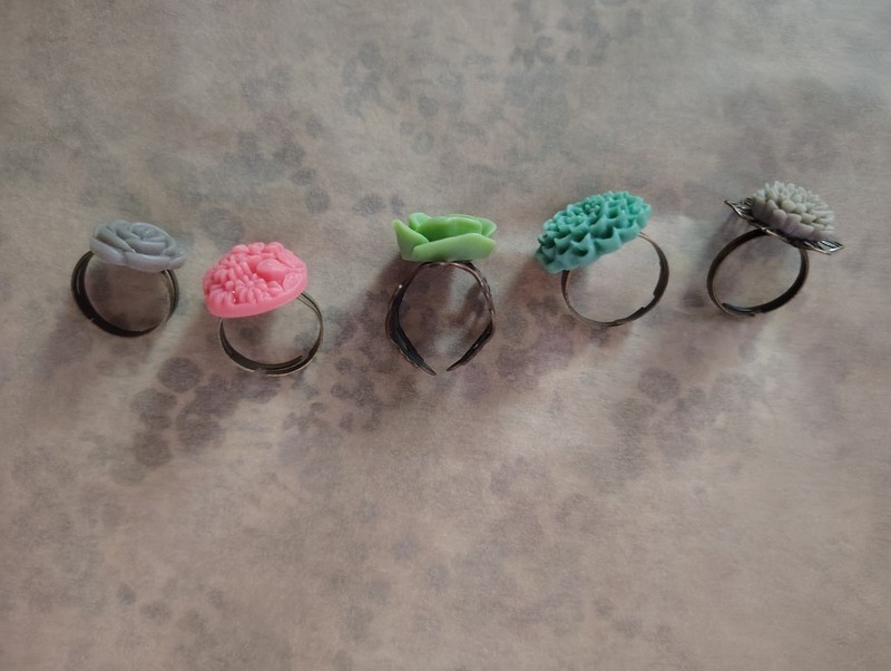 Lot of 5 Fashion Flower Statement Cocktail Rings Adjustable costume jewelry