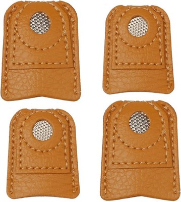 4-Piece Leather Finger Protector Coin Thimble Pads for Hand Sewing Quilting