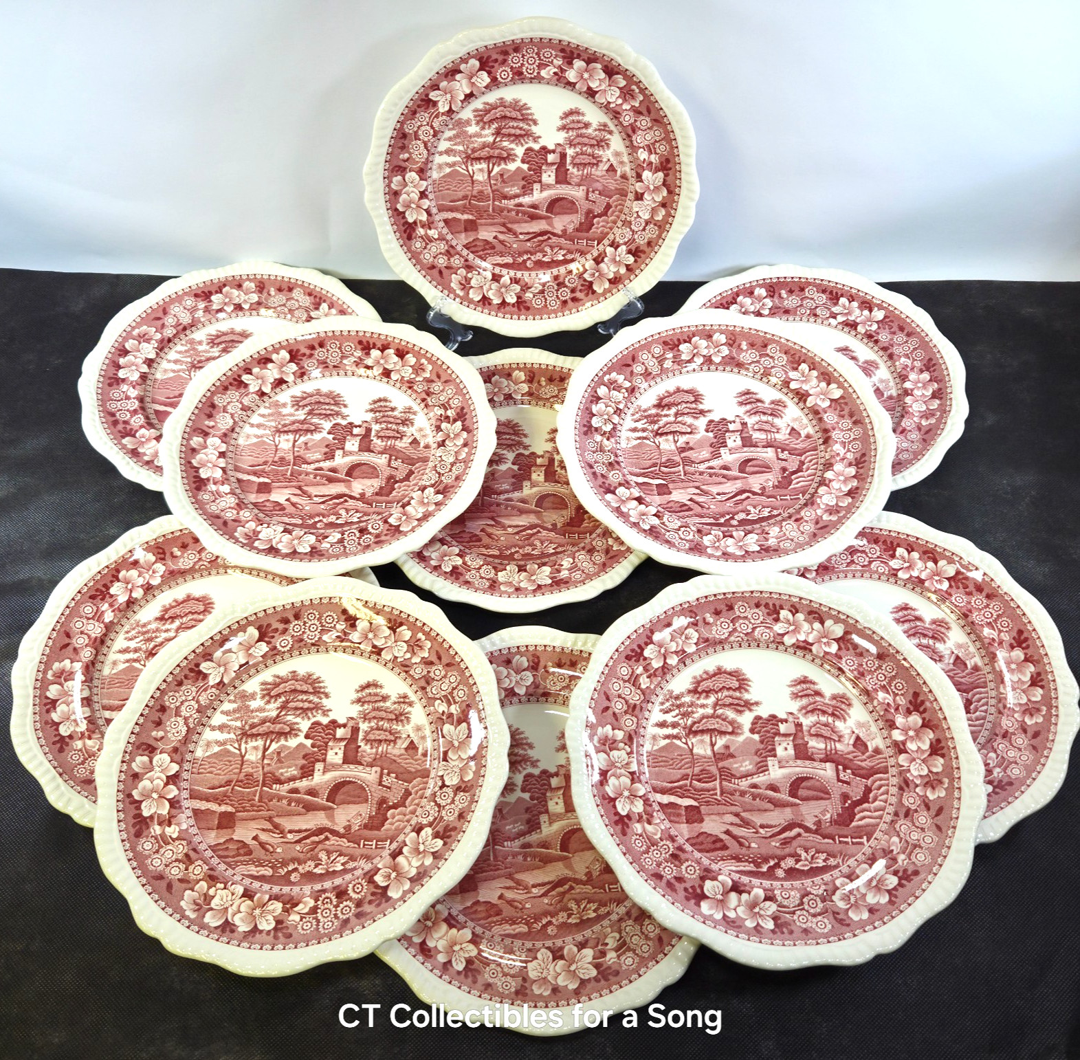 11 Spode Tower Pink Dinner Plates 10 1/2" Older Backstamp Go