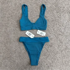 L*Space Bikini Set Rib Hailey Top Lola Bitsy Bottom Womens XS Mediterranean Blue