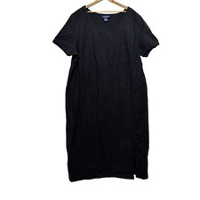 Vintage 90s Original TY Wear Dress Black Linen Plus size 2XL Short Sleeve Maxi