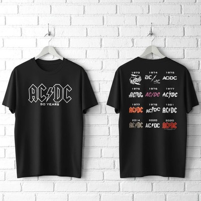 ACDC 50 Years of Iconic Logos Men's T Shirt Heavy Metal Classic Rock Band
