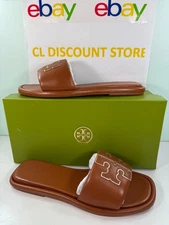NEW TORY BURCH Women's Double T Sport Slide Nappa Leather - Bourbon Miele/ Gold