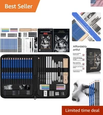 Complete 50 Pack Drawing Kit with 3-Color Sketchbook for Artists & Beginners