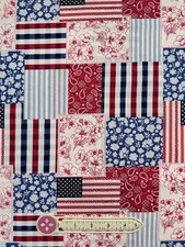 America's 250th Patriotic Fabric Red White Blue Stars, Stripes, XL Scrap Fat 8th