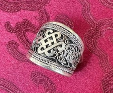 Filigran Bague en Argent Tibet Népal Avec Porte-Bonheur Endloser Nœud Éternels