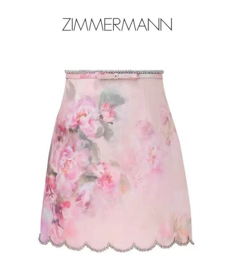 【Zimmermann】CRUSH PANELLED PENCIL SKIRT ペンシル フレア ZIMMERMANN Crush ruffled paneled leopard-print linen and