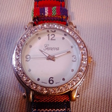 Geneva Women’s Quartz Analog Watch White Dial Arabic Multicolor Fabric Strap