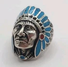 STERLING VINTAGE SILVER RING NATIVE AMERICAN INDIAN CHIEF TURQUOISE HEAD SZ-11.5