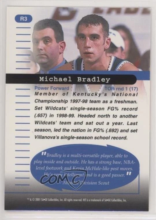 2001-02 SAGE Hit Rarefied Bronze /2001 Michael Bradley #R3 Rookie RC - Image 2 of 2
