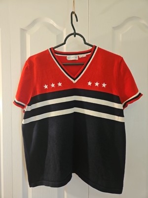 White Stag Womens Lightweight Sweater Red White 4th July Blue top V-neck 