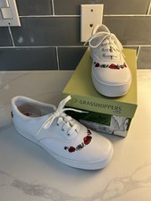 Ked  s Grasshoppers Women  s 7.5 US White Leather Red Hats Shoes Grand Champ