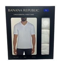 New BANANA REPUBLIC Men's Large 3-Pack White Essential V-Neck T-Shirt