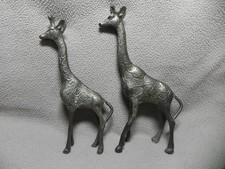Pair Solid Brass Giraffe Figurines w/ Textured Spots S