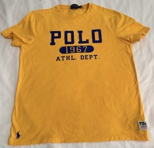 Polo Ralph Lauren Athl Dept 1967 T Shirt Yellow Blue VTG Retro Style