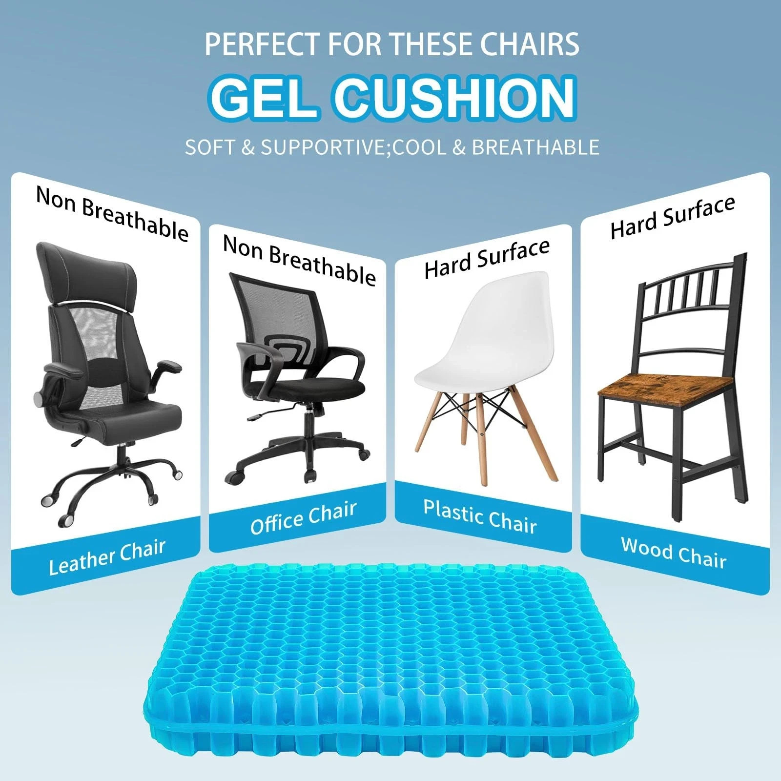 Pressure Relief Gel Seat Cushion Relieves Lumbar Hip Leg Back & Sciatica Pain