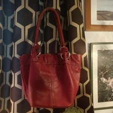 Tignanello Purse Handbag Cherry Red Leather Hobo Bucket Shoulder Bag Lined Soft