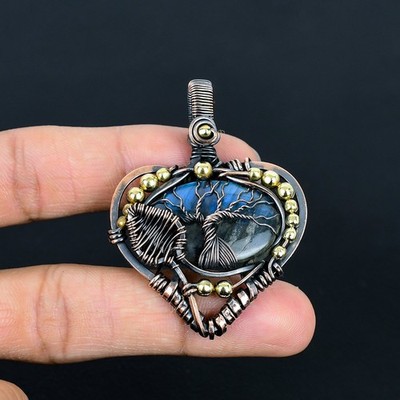 Natural Labradorite Pendant Handmade Gemstone Copper Wire Wrapped Jewelry Gift