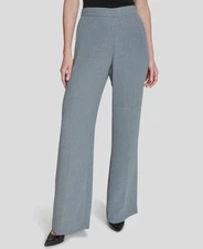 Halston Women's Gray Elastic-Back Mid-Rise Wide-Leg Pants Size S