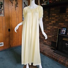 Vtg 70s Sissy Butter Yellow Sheer Nylon Sleep Dress Lingerie Nightgown Gown S/M