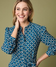 UNTUCKit Dress 12 Blue Geo Virginia Pockets Hidden Buttons Tie Belt Shirtdress