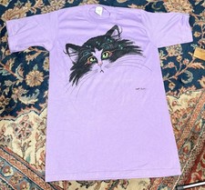 Vtg Maine Coon Cat T-Shirt Small Jerzees USA Made Kitty Print 80s NOS Drag Pride