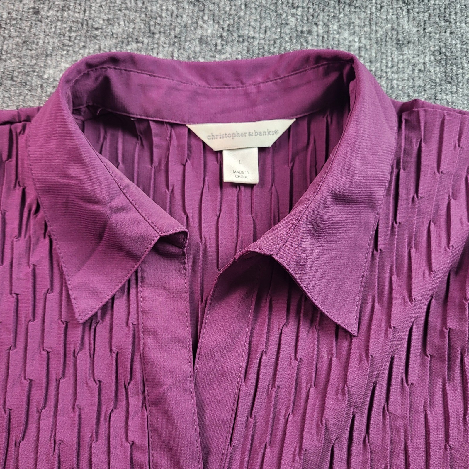 Christopher & Banks Purple Textured 3/4 Sleeve Button Down Top - Size Large