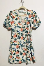 Old Navy Wrap Dress Womens Large Floral Puffy Sleeve Mini Cottagecore Picnic
