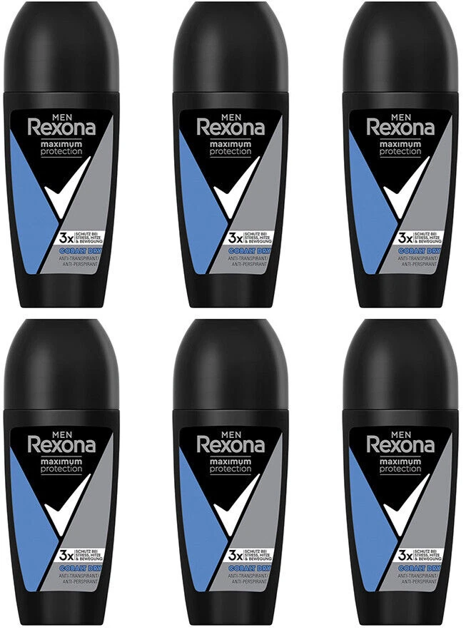 6x Rexona Men Maximum Protection Deo Roll-On Cobalt Dry Anti-Transpirant,50ml