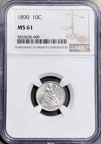 1890 NGC MS61 Seated SILVER Dime Coin BRIGHT FLASHY LUSTROUS LOT #09  NR