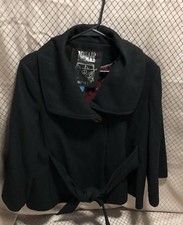 Millard Fillmore Black Single Button Cropped Wool Blend Swing Coat Extra Large