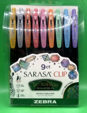 Zebra Sarasa Clip DecoShine Metallic Gel Ink 0.5mm Fine Point Pens 9pk