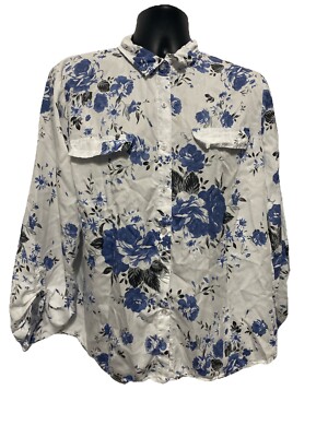 Fabiana Tesi italienisches weiß blau geblümtes Damen Langarmshirt Größe XL vtd