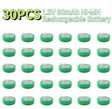 30PCS 80mAH Ni-MH Rechargeable 1.2V Battery With 2 Pins/Tabs For Meter Alarm New