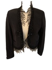 Douglas Hannant Black Short Dressy Jacket With Sequin Fringe Size 8 Euc