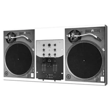 Set Of Two Turntables And Mixer DJ Deck Wall Art Canvas Unframed Print Art