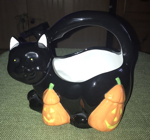 Genuino Sonoma Home Goods/Candy Bowl gato negro con calabazas - Imagen 2 de 10