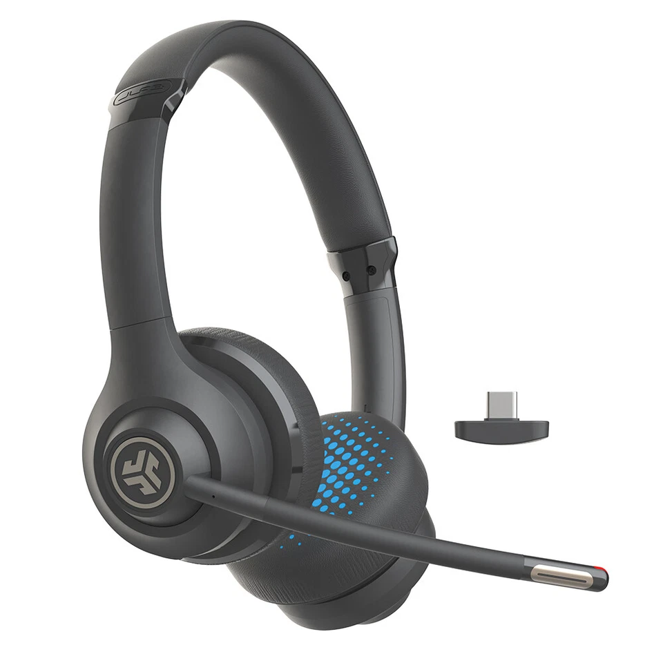 JLab GO Work Wireless On-Ear Headset Gen 2, Boom Mic, USB Dongle Connection
