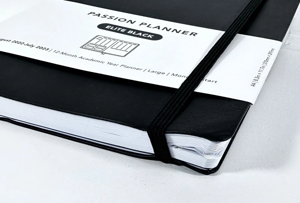 Passion Planner Elite Negro 2022/23 Grande A4 Lunes Inicio 12 Meses Académico Nuevo Foto 2 de 3