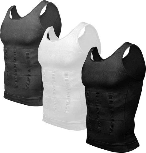 Men 3 Pack Body Shaper Slimming Belly Vest Compression Shirt Tank Tops Shapewear