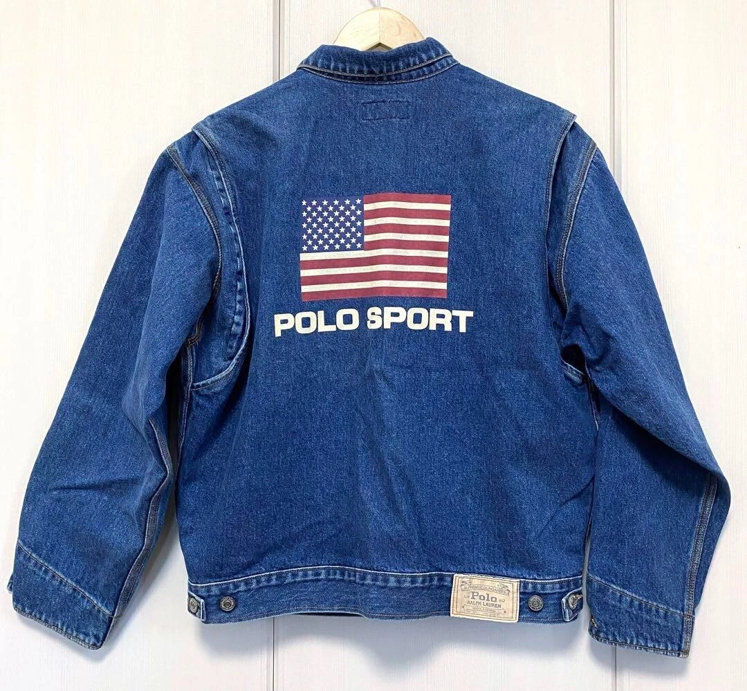 Polo Ralph Lauren Stars and Stripes Logo Denim Jacket Men 170 90s From Japan