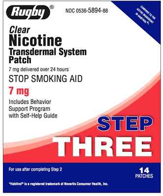 Rugby Clear Nicotine Transdermal System Patch Step 3 ( 7 mg ) 14 patches 05/2027